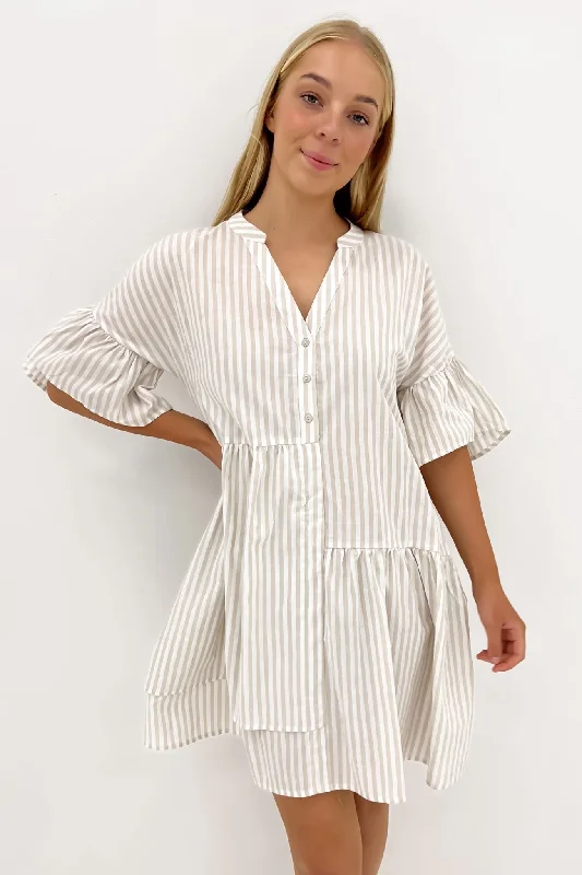 Exquisite Tailoring Free And Casual Amirah Mini Dress Beige Stripe