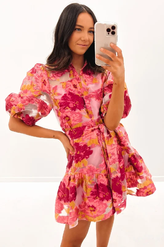 New Season Series Exquisite Embroidery Annabelle Mini Dress Pink
