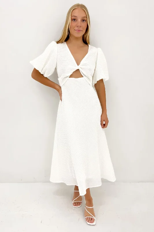 Sports And Leisure Simple Solid Color Annika Midi Dress White