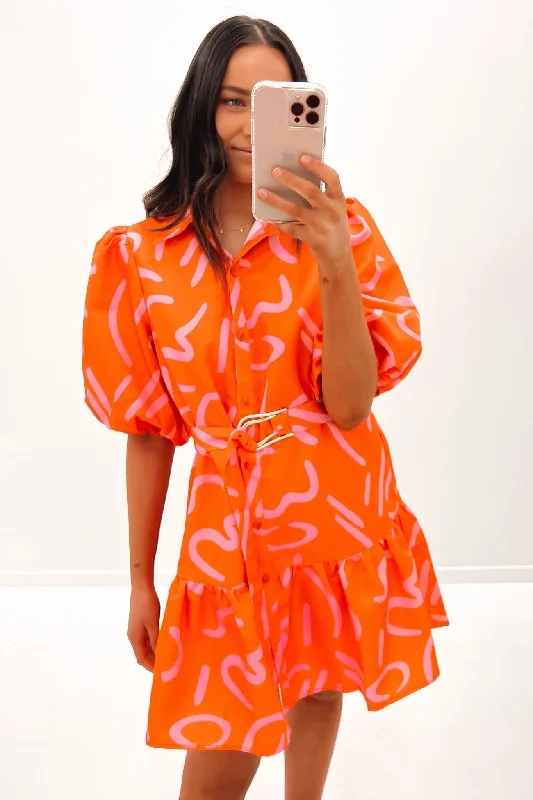 Comfortable Mind Bright Colors Ayden Mini Dress Orange Pink