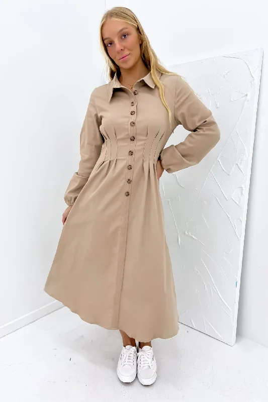 Spring Fashion Spiritual Vitality Bessie Midi Dress Tan