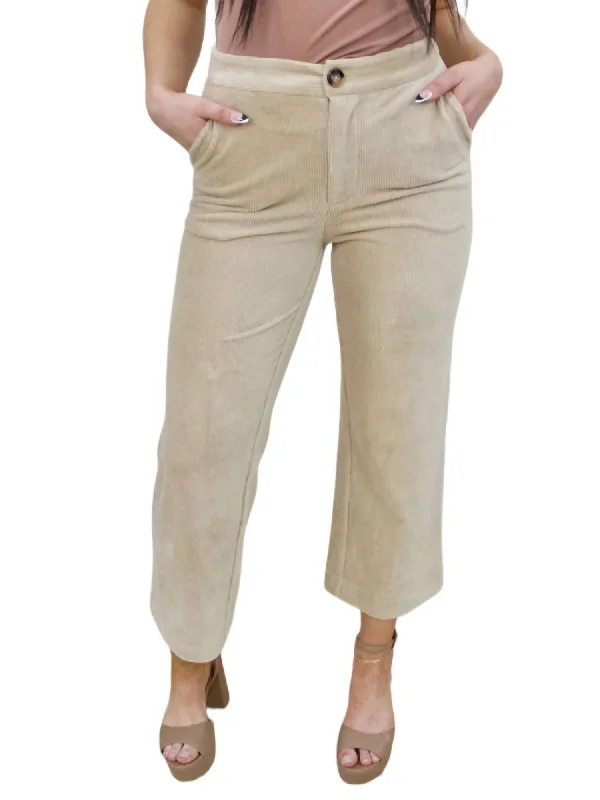 High-waisted pants style Bruna Corduroy Pant In Beige