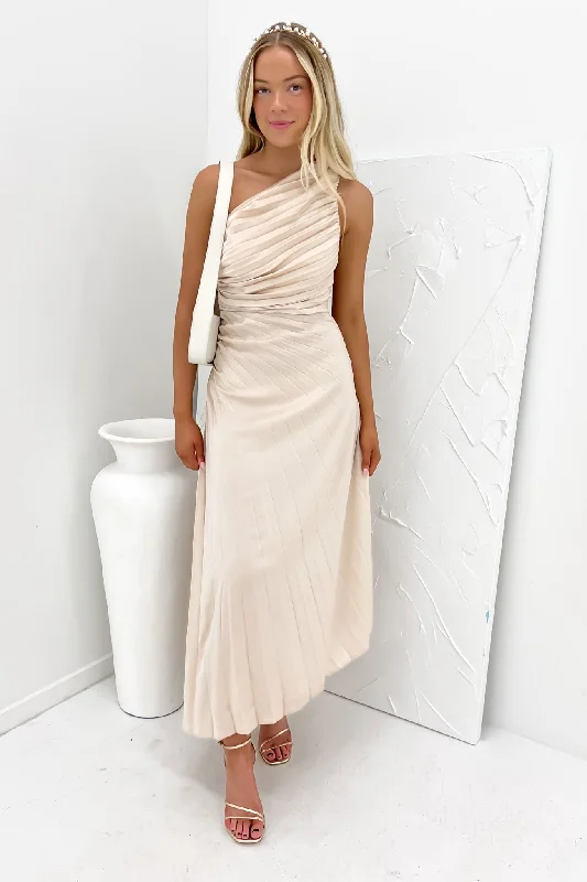 Retro Design Ethnic Style Caralee Midi Dress Champagne