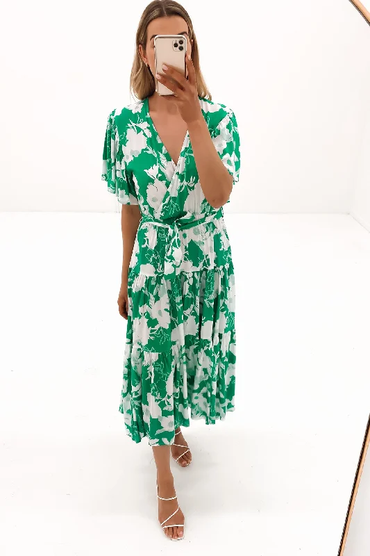 Classic Style College Style Cartah Maxi Dress Green Floral