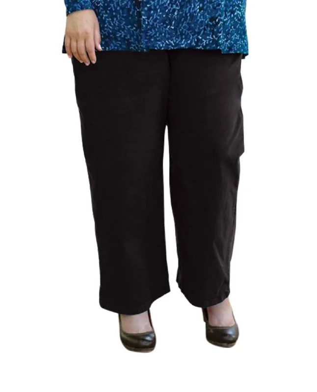 High Street Style Simple Style Classic Wide Leg Stretch Twill Pants - Plus In Black