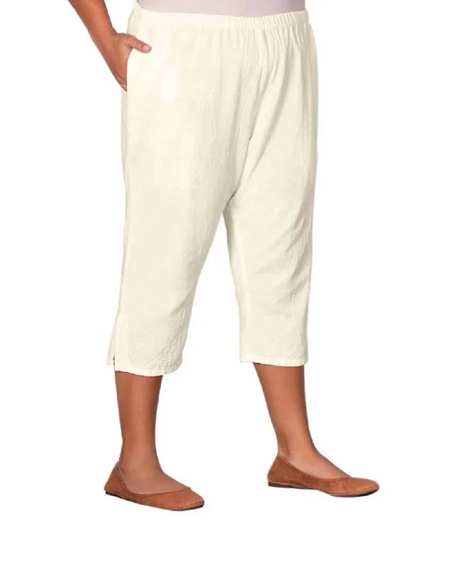 Fashion Classic New Season Series Crinkle Cotton Crop Pants - Plus In Arctic White
