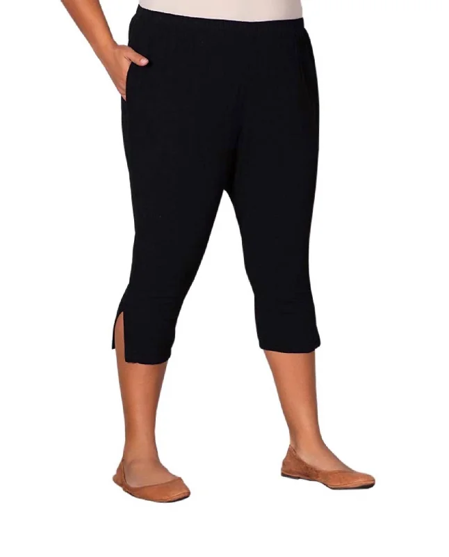 Bright Colors Diamond Series Crinkle Cotton Crop Pants - Plus In Black
