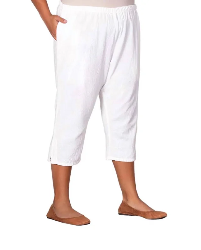Comfortable Mind Personalized Design Crinkle Cotton Crop Pants - Plus In White