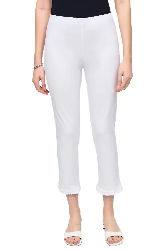Classic Style Denim Design Crop Pants With Ruffles In White