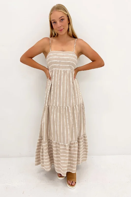 Knowledge And Elegance Dannili Midi Dress Taupe Stripe