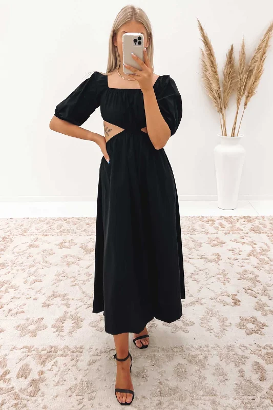 Cute Design Simple Matching Davina Midi Dress Black