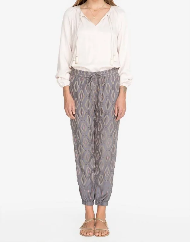 Artistic Temperament Fashionable And Versatile Diamond All Over Embroidered Pant In Dusty Mountain