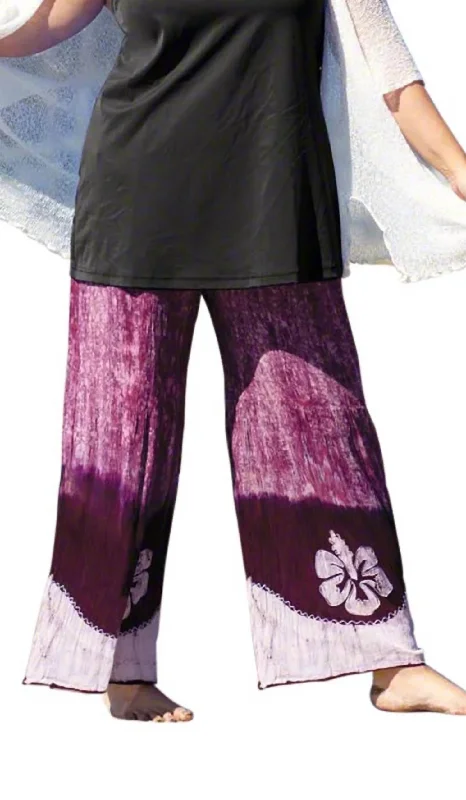 Printed Patterns Casual Street Drawstring Cotton Rayon Pants - Plus In Wine