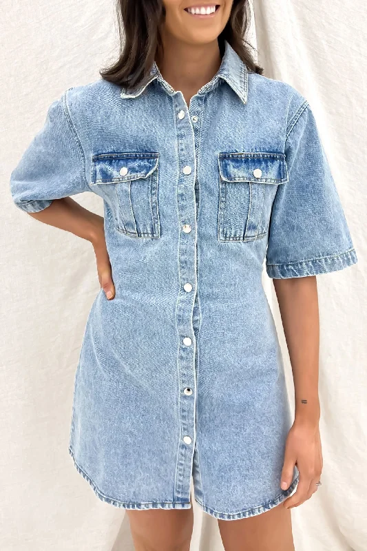 Elegant Design New Products Emerson Denim Mini Dress Light Blue