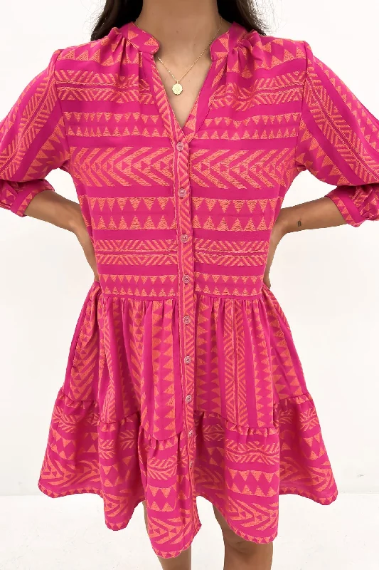 Noble And Elegant Dessert Matching Felicity Mini Dress Hot Pink Orange