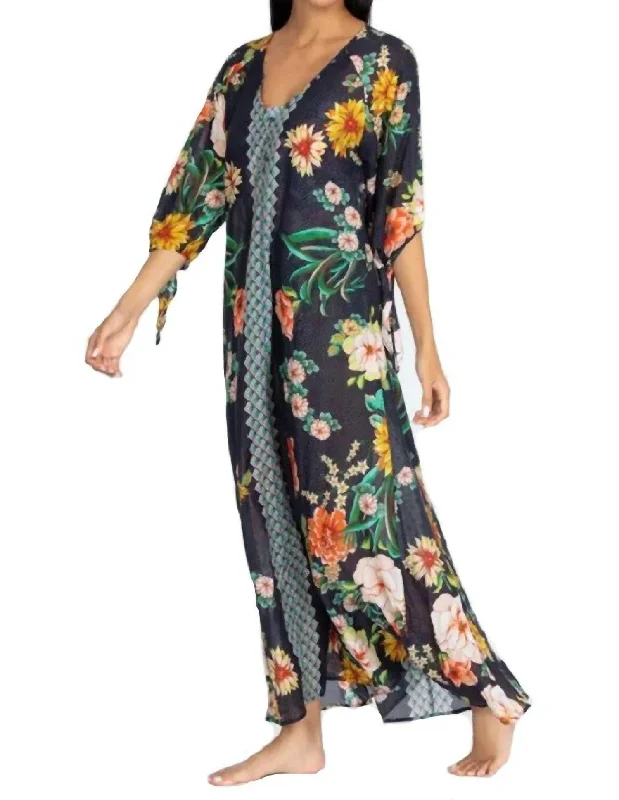 Street Vertical And Horizontal Design Floral Broder Long Dress In Multi