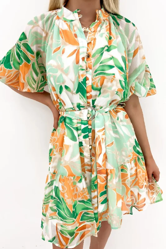 Personalized Series Youthful Gabby Mini Dress Green Miami Floral
