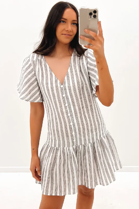 Classic Style Georgie Mini Dress White Stripe