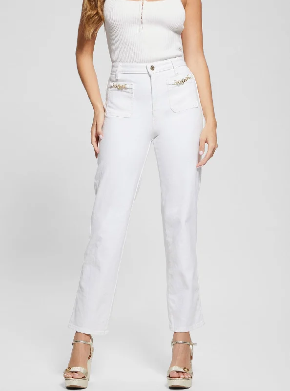 Lively And Youthful Youthful High-Rise Straight Leg Relaxed Jeans in White Wash