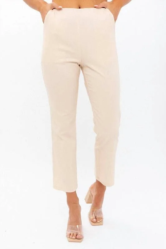 New Autumn And Winter Styles Warm And Comfortable High Waisted Crop Pant In Cream