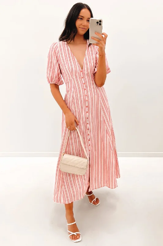 Personalized Wear Casual Street Hudson Midi Dress Pink Stripe