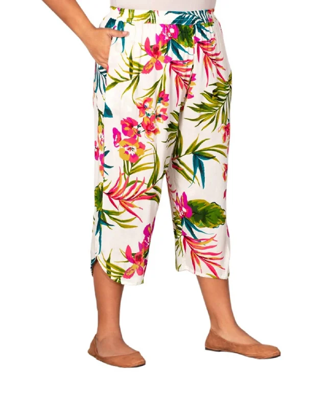 Embroidery Design Fashionable And Versatile Ibiza Crop Pants - Plus In Ivory Palms