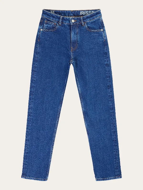 Comfortable Fashion Elegant Design IRIS Mom mid-rise medium blue 5-pocket cropped jeans - Medium Blue