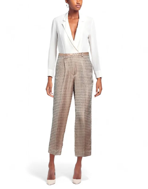 Tropical Style Exquisite Embroidery Jacquard High Waist Pants In Pink Multi