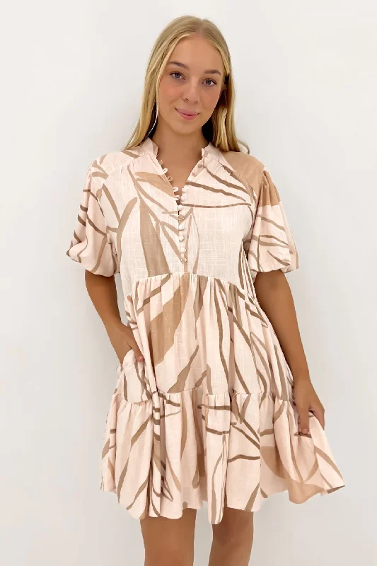 Retro Dress Jalia Mini Dress Beige Leaf