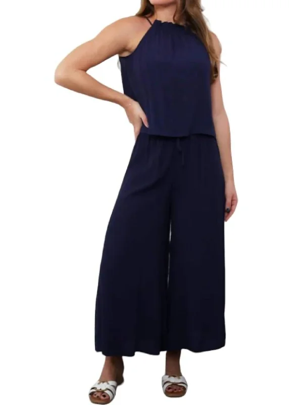 European Plan Bottom And Versatile Jana Wide Leg Pants In Navy