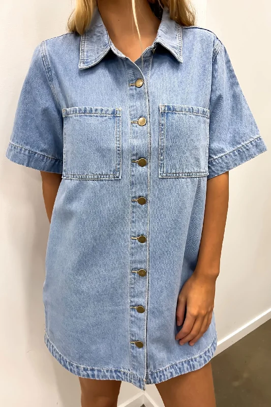 Comfortable And Cold-proof Avant-garde Design Jess Denim Mini Dress Light Blue