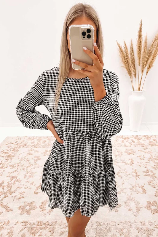 Celebrity Must-have Short Design Jessie Mini Dress Black White Check