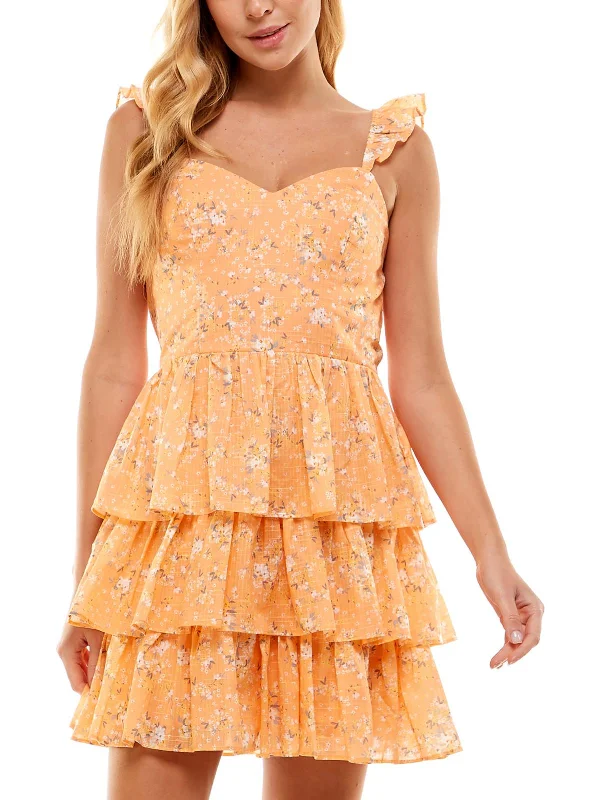 Comfortable Series Fresh And Natural Juniors Womens Floral Tiered Fit & Flare Dress