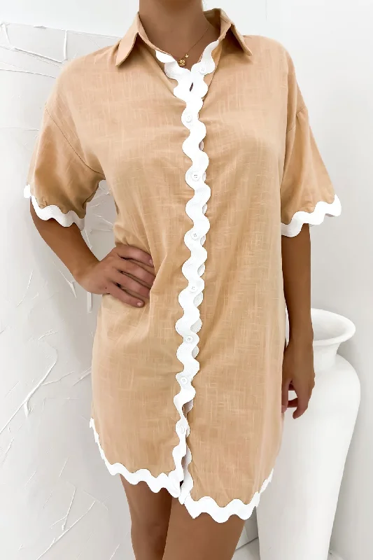 Elegant Design Avant-garde Design Kaylee Mini Dress Tan White