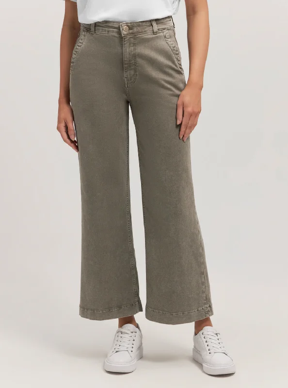 Embroidery Design Versatile Items Khaki Darma Wide Leg Pant