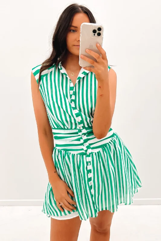 Fashionable and casual Lewys Mini Dress Green Stripe