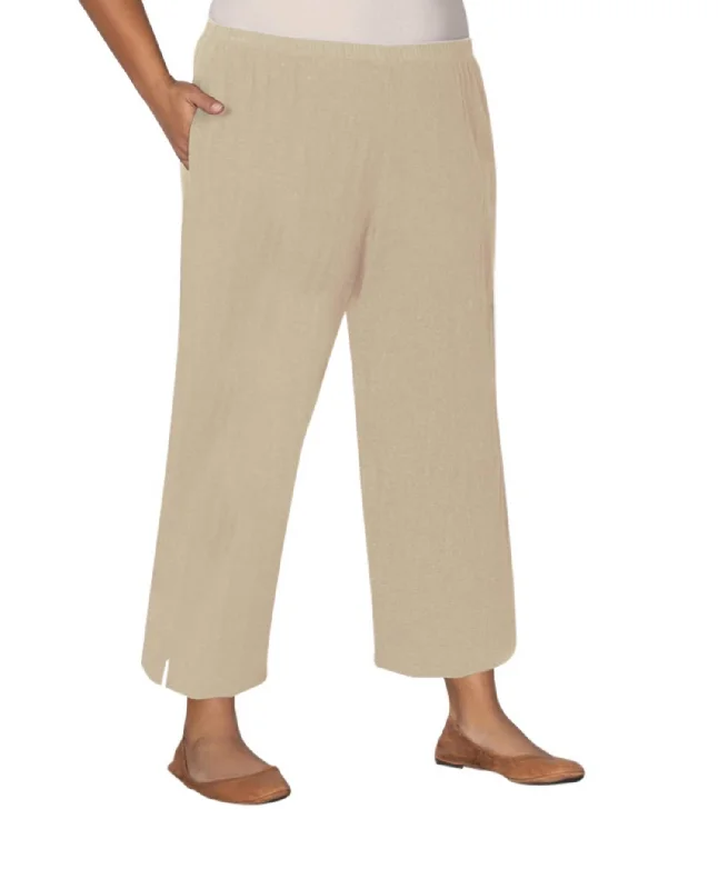 Fashion Innovation Luxury And Elegant Linen Pull On Wide Leg Flood Pants - Plus In Khaki