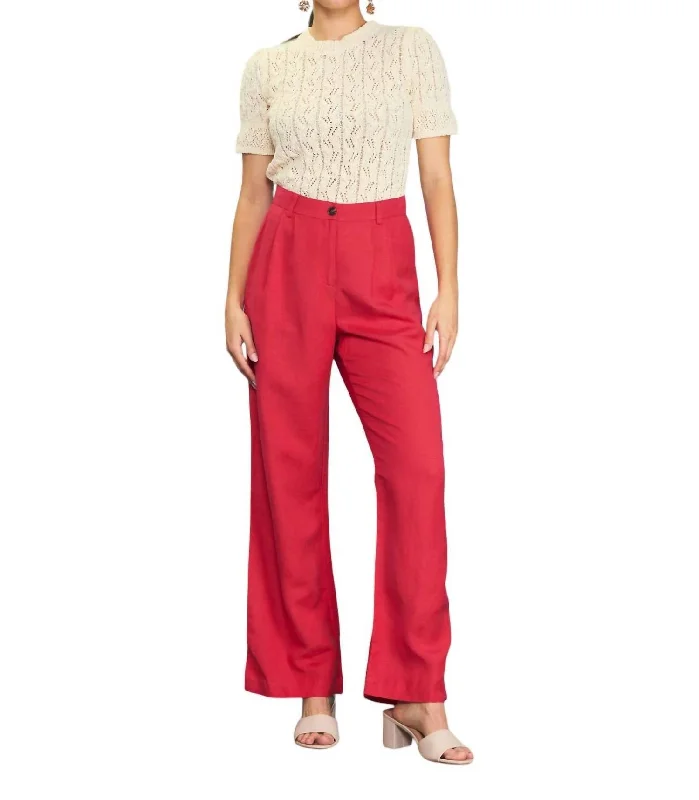 Simple Matching Ethnic Style Linen Wide Leg Trousers In Cherry