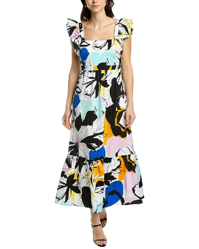 Embroidery Design Free And Casual London Times Ruffle Sleeve Maxi Dress
