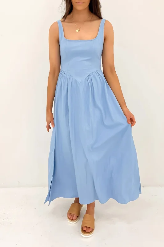 Simple Matching New Season Series Loren Denim Midi Dress Blue