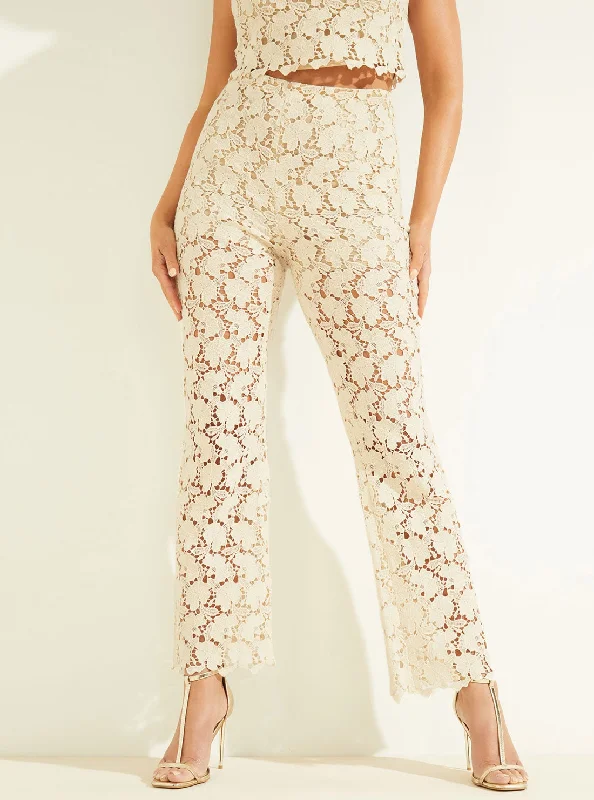 Retro Prints Fresh And Capable Marciano Cream Luca Lace High-Rise Pants