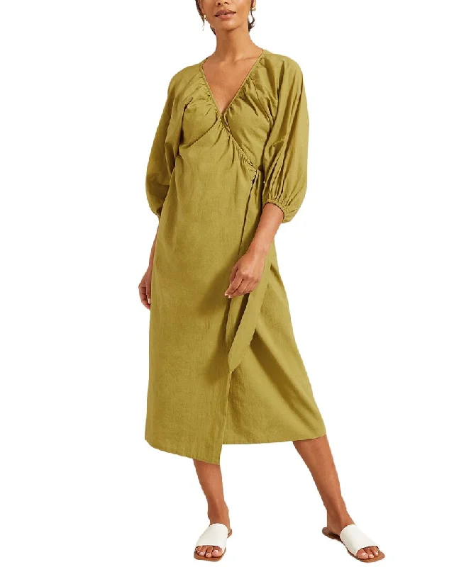 High-end Fashion Slightly Flared Design Modern Citizen Opal Puff Sleeve Wrap Dress