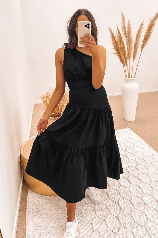 Autumn Selection Youthful Street Fashion Oaklee Midi Dress Black