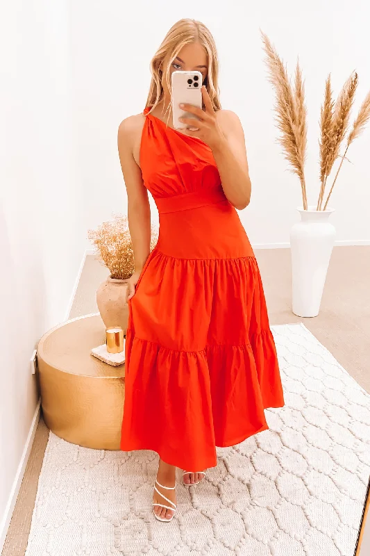 Minimal Style Warm And Comfortable Oaklee Midi Dress Coral