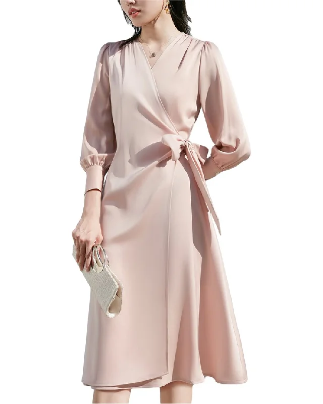 High waist design Onebuye 3/4-Sleeve Midi Dress