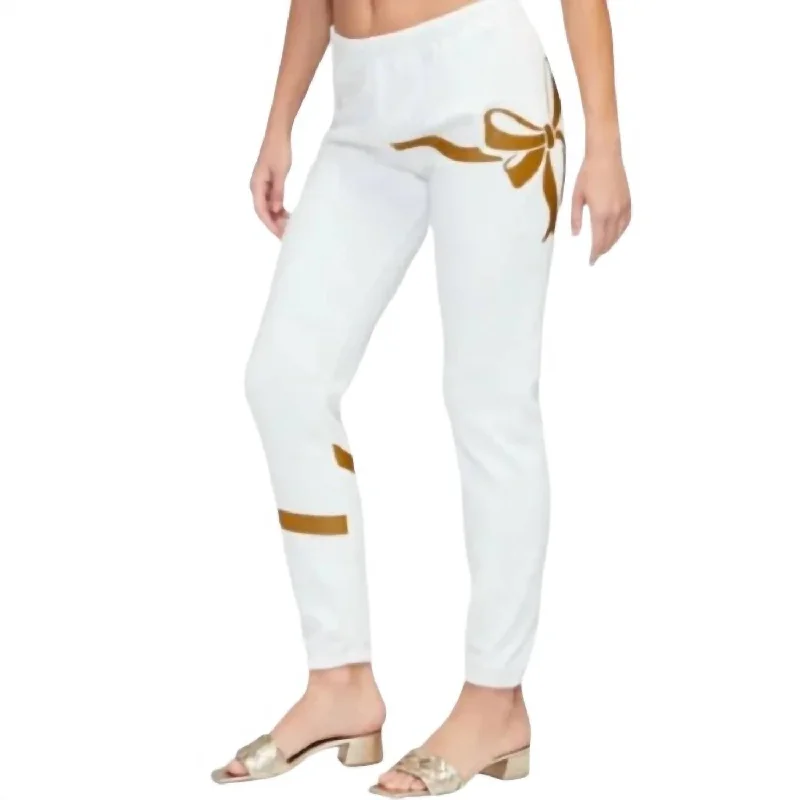 Classic Retro Open Me First Bow Joggers In Cream