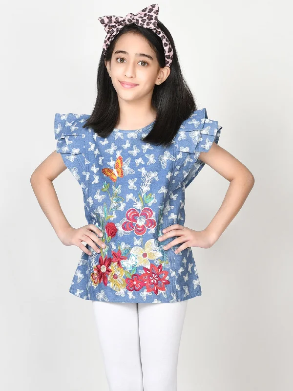Fashionable In The Times Stunning Fashion Embroidered Denim Shirt