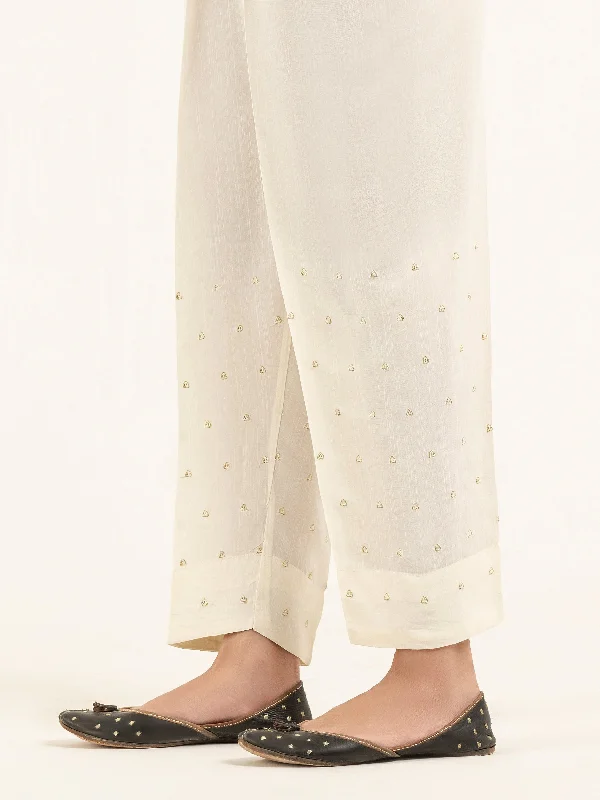 Minimal Classic Unique Prints Embroidered Raw Silk Trousers(Pret)