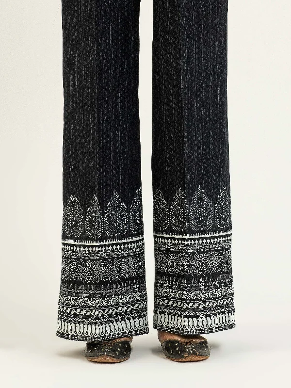High Street Fashion Classic Retro Slub Khaddar Printed Trouser(Pret)