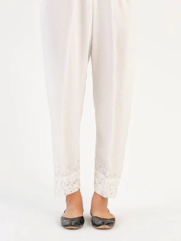 Retro Fashion Carefree Style Embroidered Raw Silk Trouser(Pret)